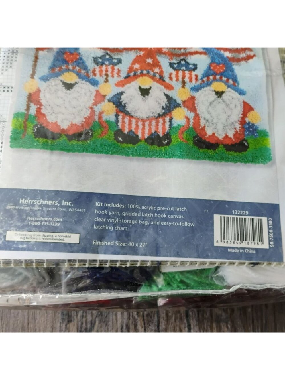 Patriotic Gnomes Latch Hook Rug Craft Kit 40" x 27" Herrschners July 4th Decor - Picture 3 of 10